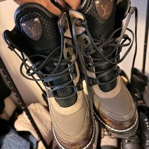 Louis Vuitton Black, Brown & Tan Monogram Lace-Up Combat Boots